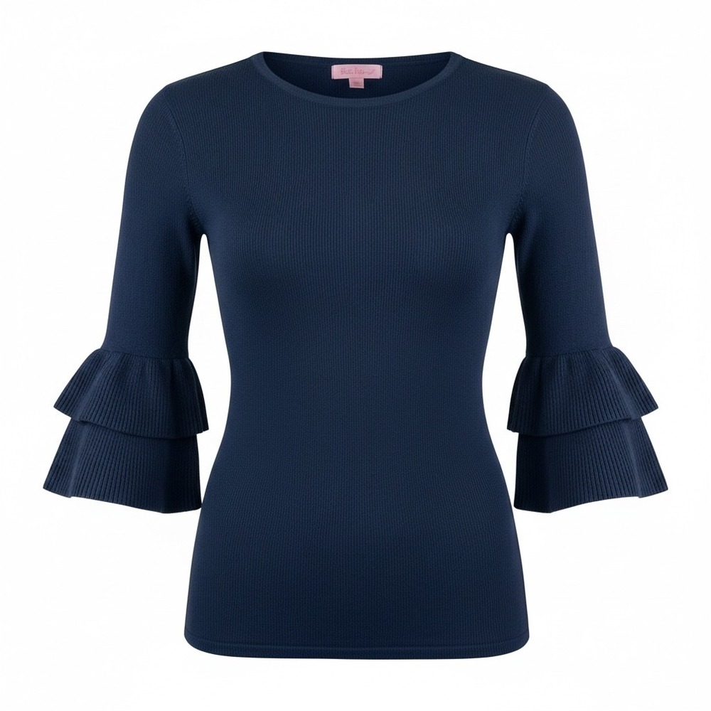 Lilly Pulitzer Navy Acrylic Knit Bell Sleeve Sweater Top XS